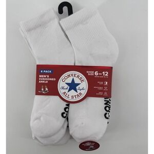 Converse Men's Cushioed Ankle Socks 6 Pairs Size 6-12 White‎